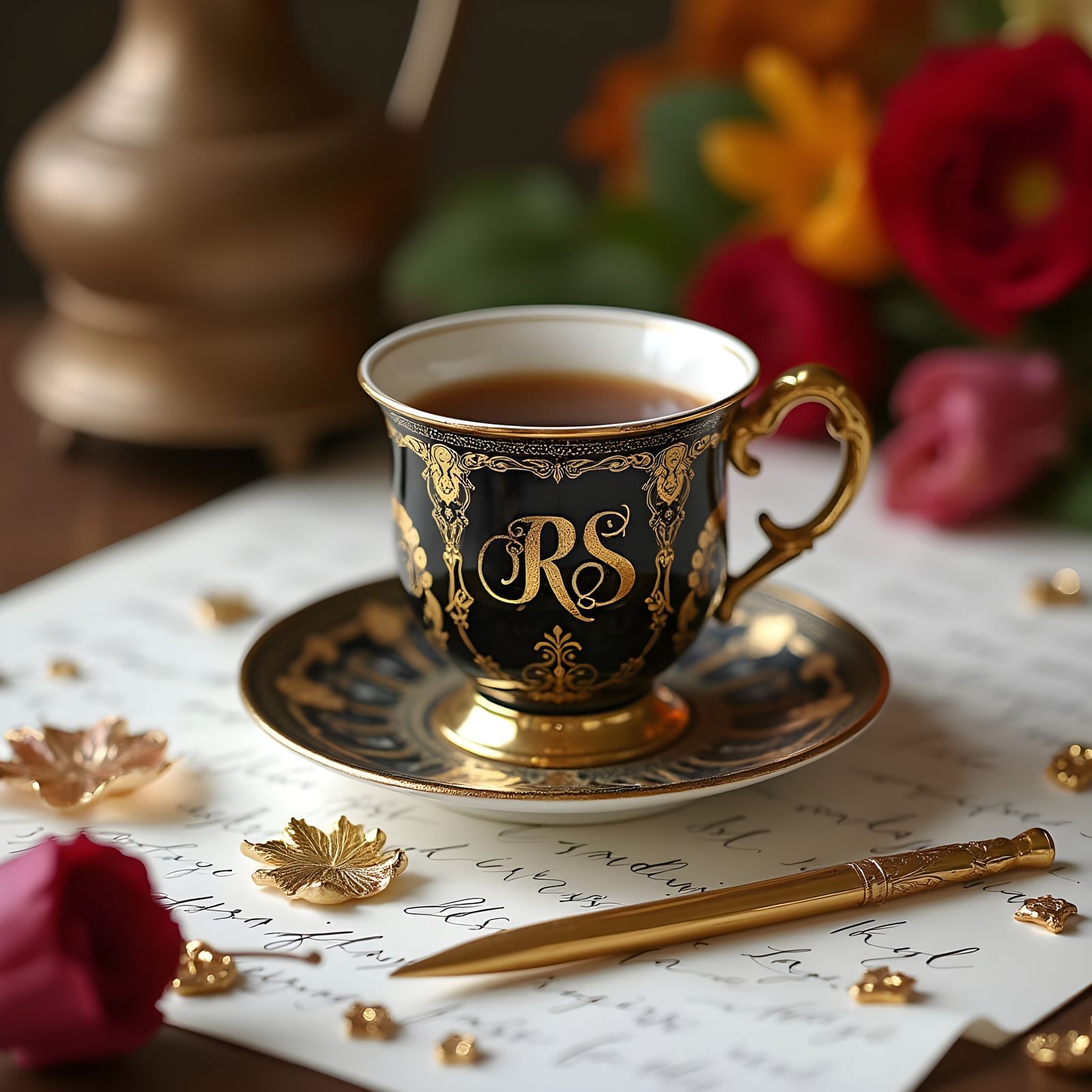 Luxurious Golden Cup in Ornate Autumn Setting