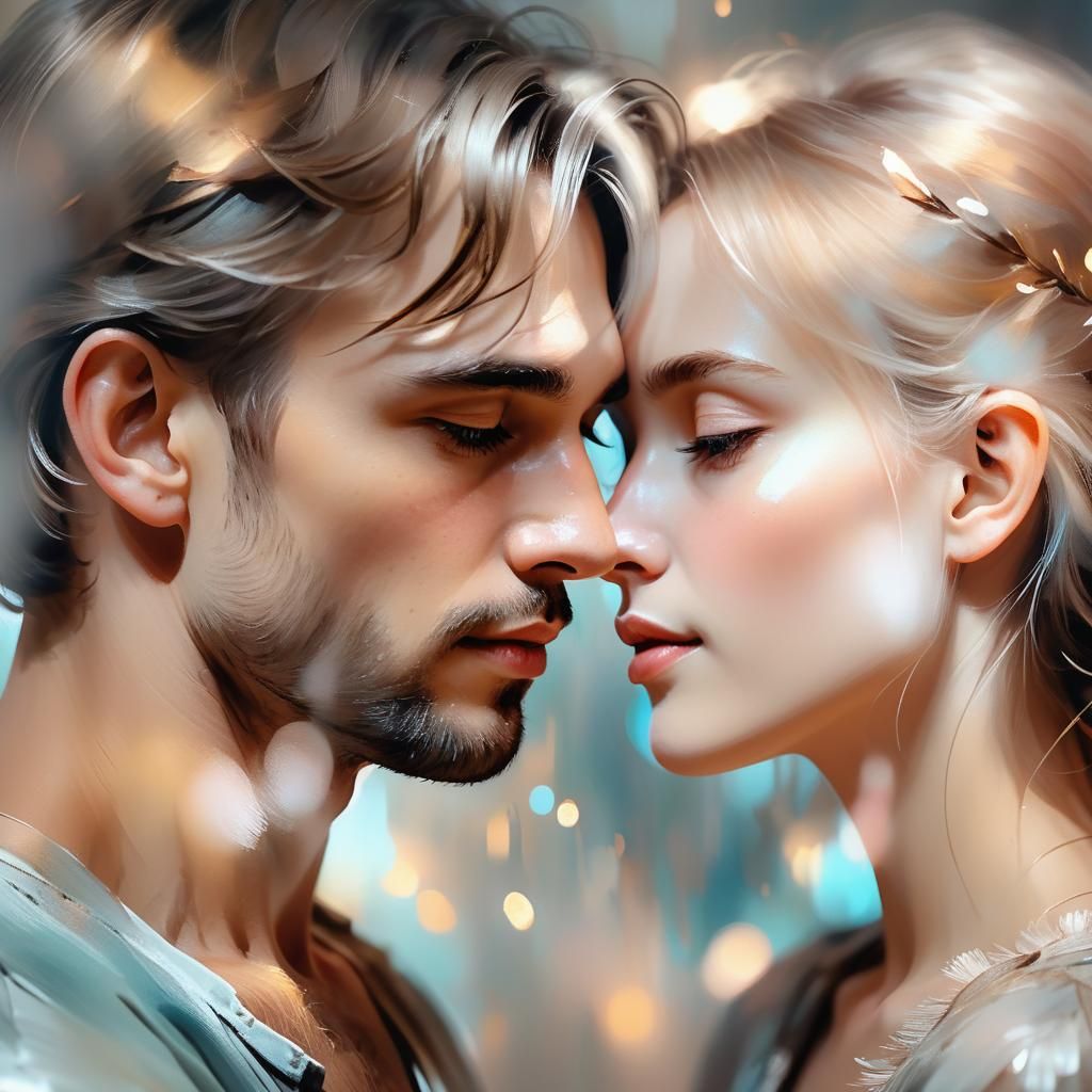 Gentle Couple Sharing Tender Moment as Oil Painting