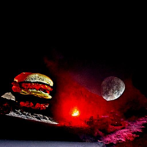 Saggy Burger on Fire in Moonlight: Matte Painting