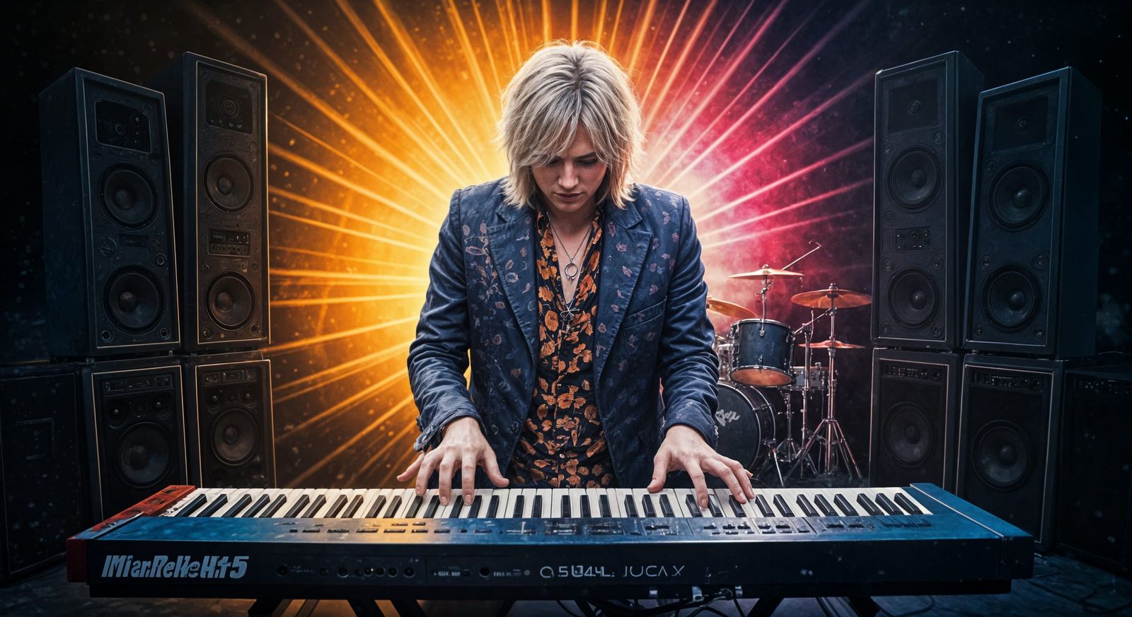 Rock Keyboardist on Stage in Watercolor Style