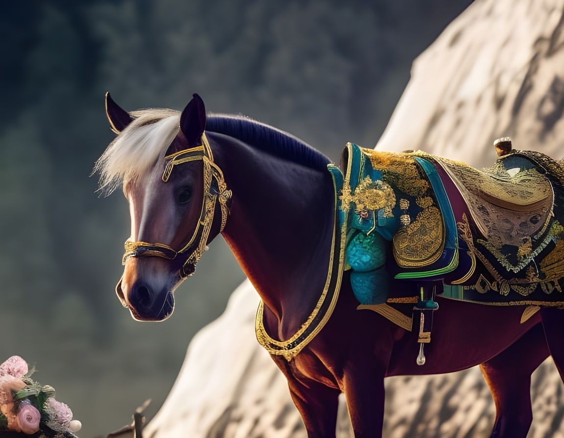 Mythical Rococo Skeleton Horse in Detailed Photography