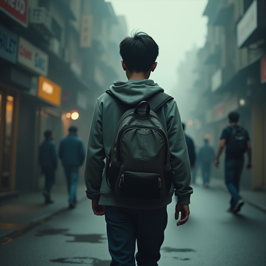 Student Walks Away: A Cinematic Film Still