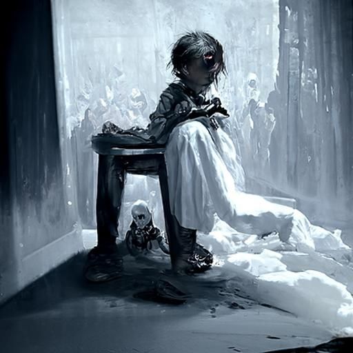 Eerie Girl in White Room, Horror Illustration