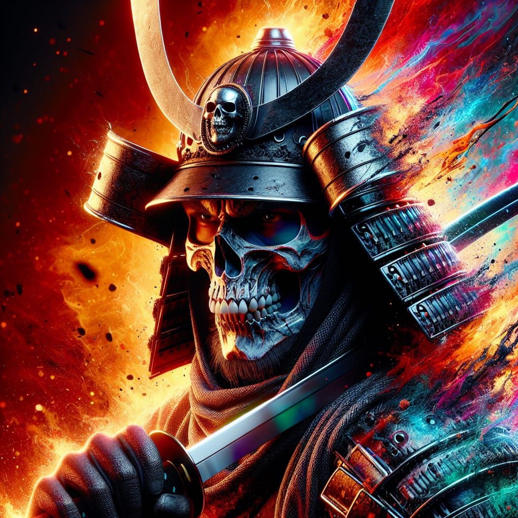 Ronin Samurai Warrior with Skull Mask in Battle