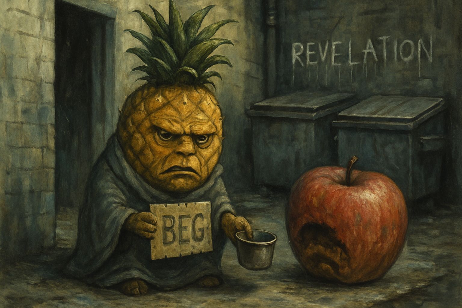 Pineapple Beggar in Grimy Alley