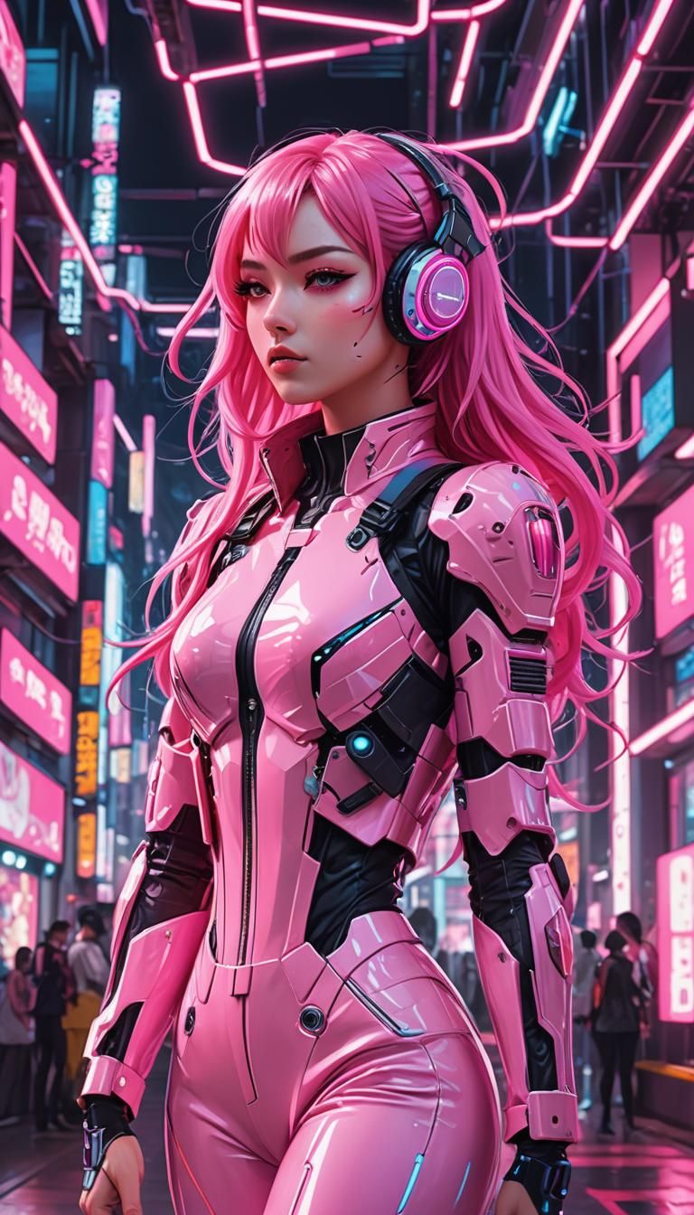 Cyberpunk Anime Girl with Neon Pink Aesthetic
