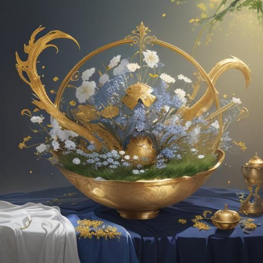 Golden Bowl with Flowers: Fantasy Concept Art