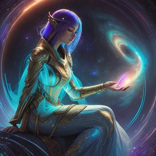 Woman in Space with iPhone, Digital Art