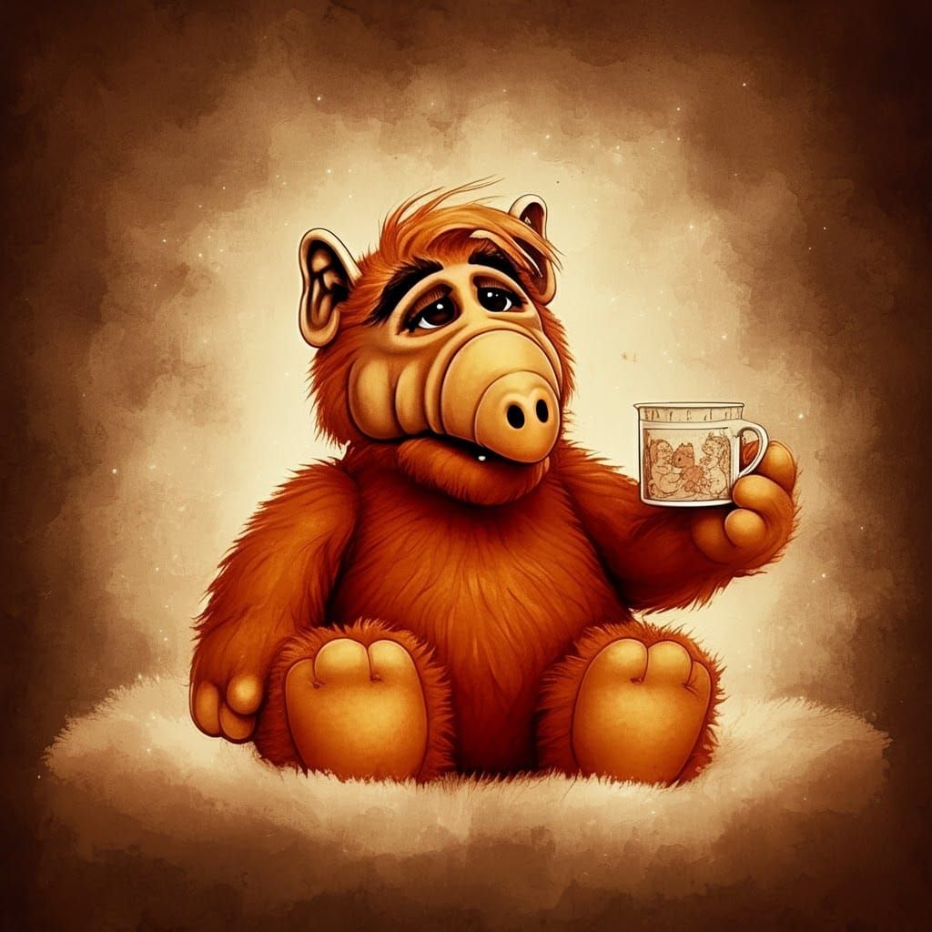 Charming Stuffed Animal Alf in Storybook Style