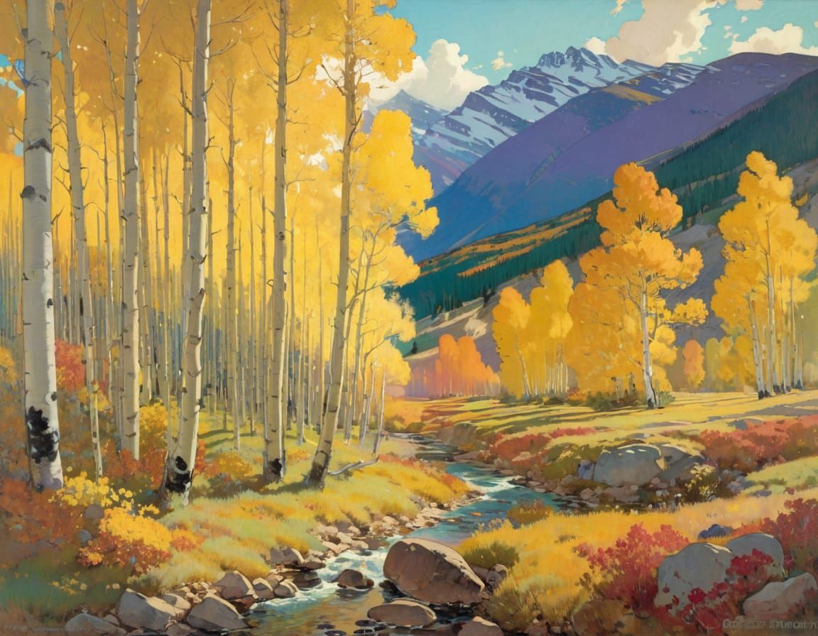 Golden Hour Aspens in Autumn Paradise Landscape