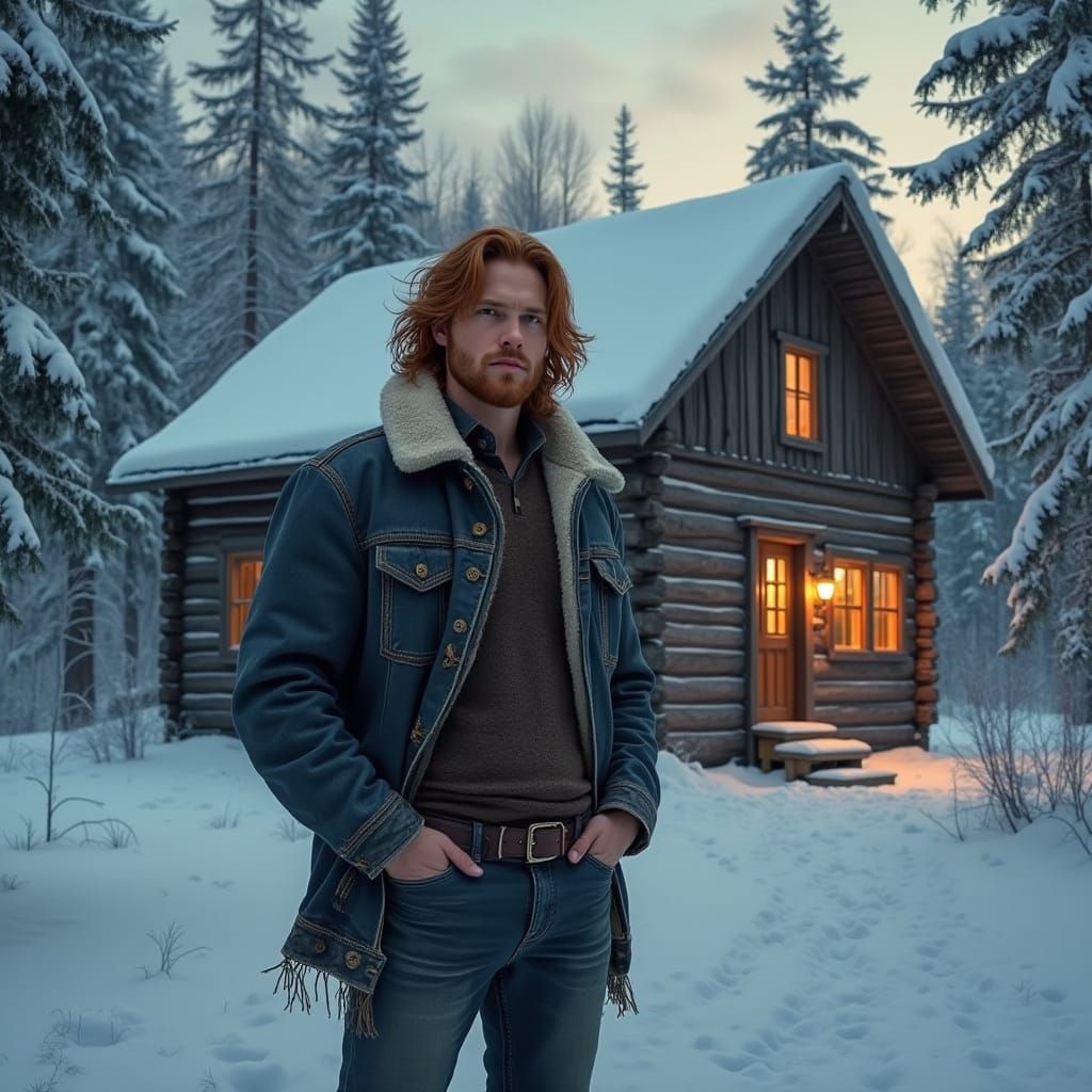 Russet Haired Man in Winter Landscape, Hyperrealism