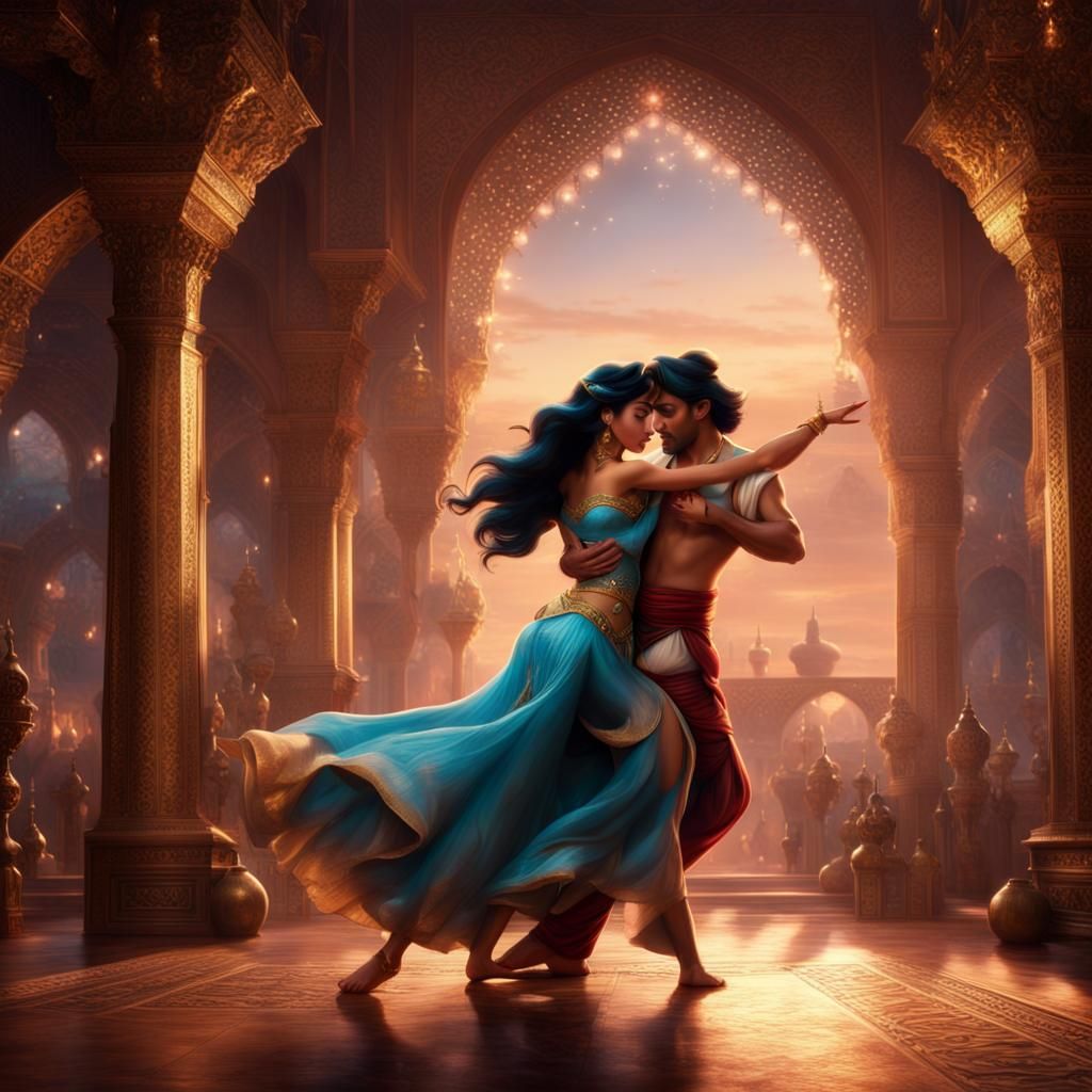 Princess Jasmine and Aladdin Dancing: Digital Matte Painting
