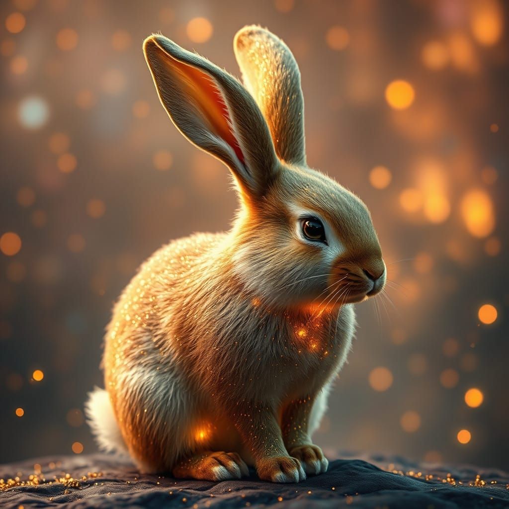 Majestic Rabbit in Golden Shimmer