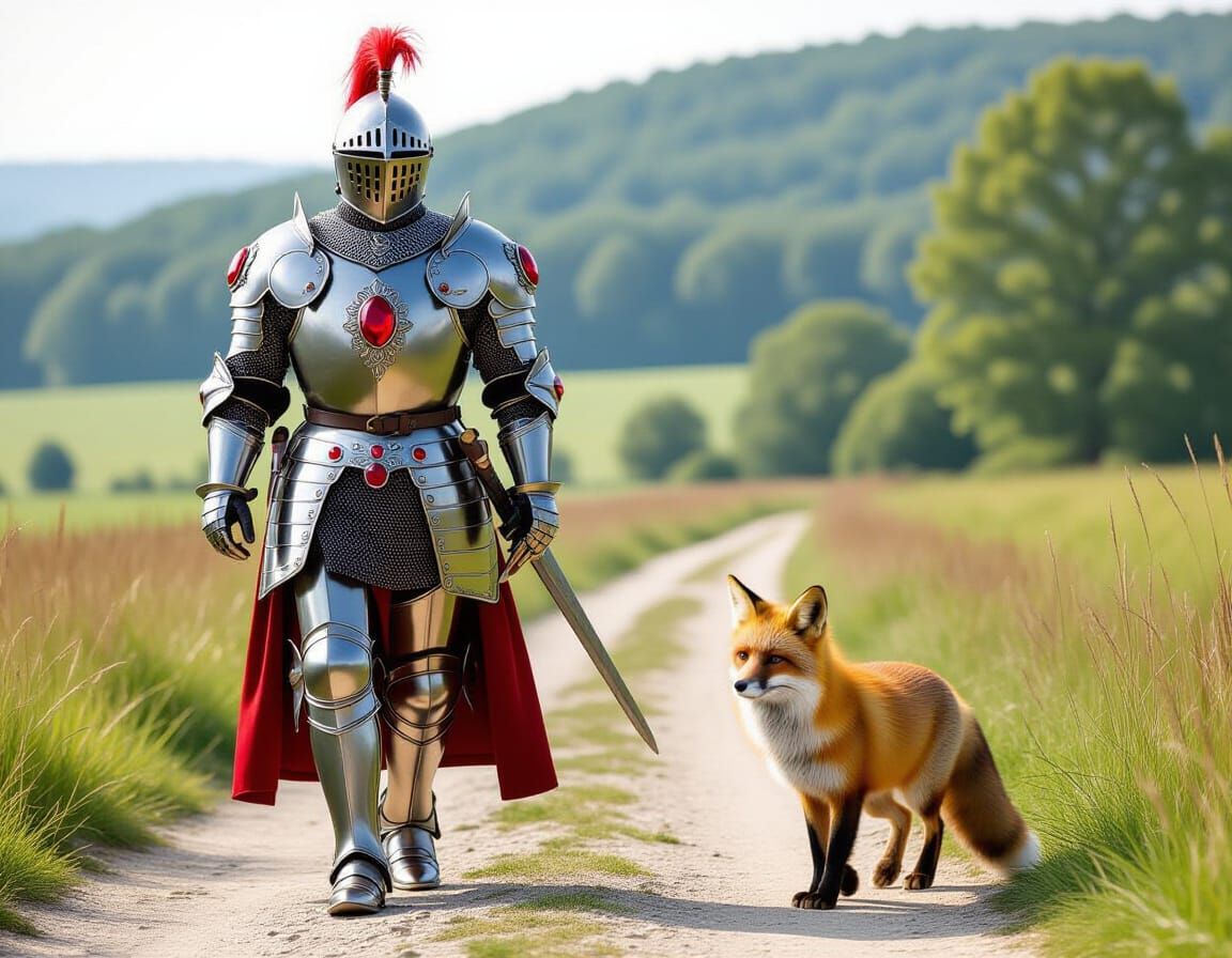 Ruby Knight and Fox in Heroic Fantasy Style