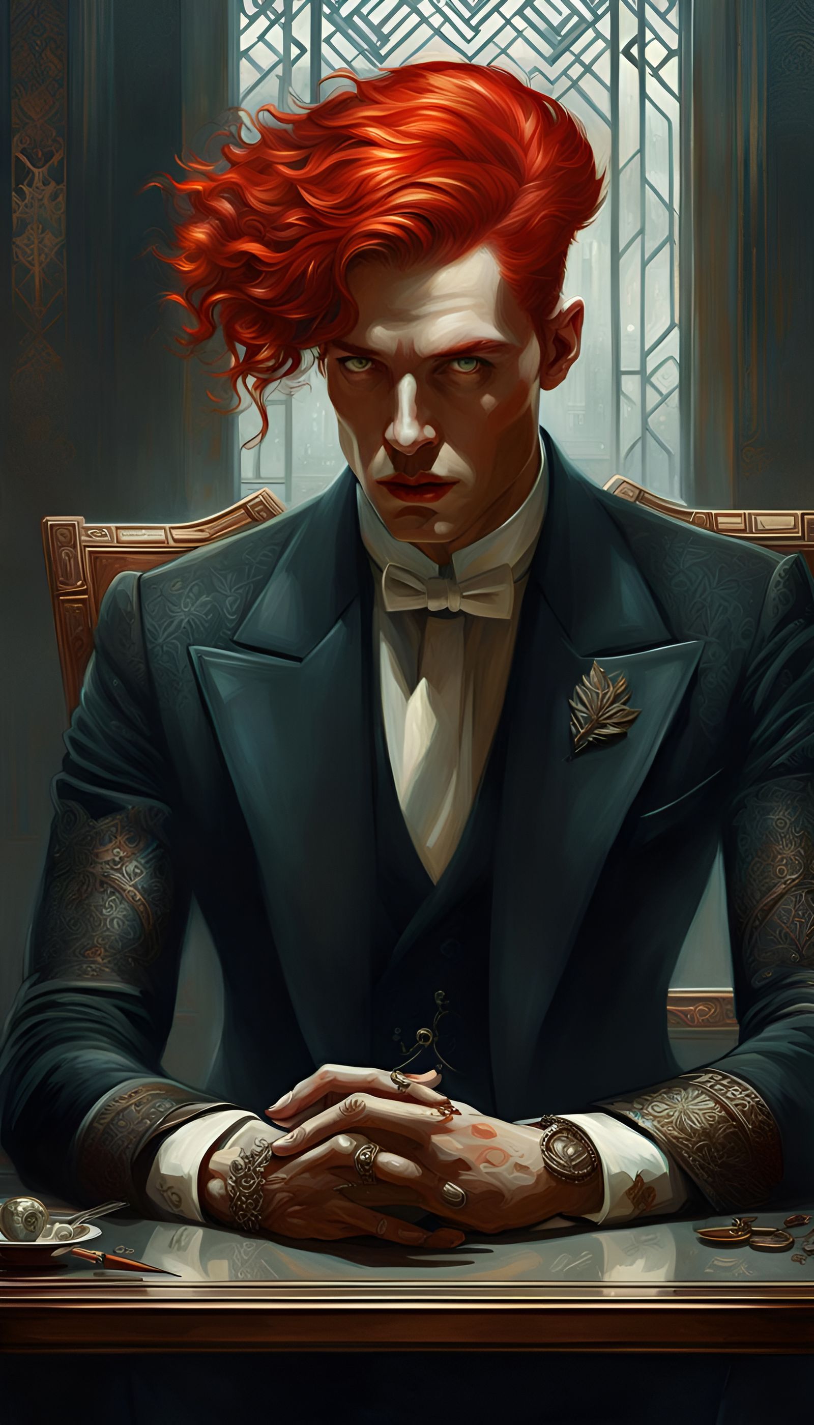 Retro Art Deco Portrait of Red Head Man