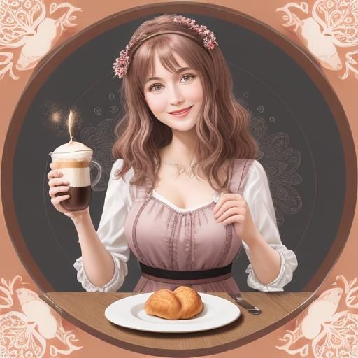 Smiling Woman Sends Kisses at Breakfast Table