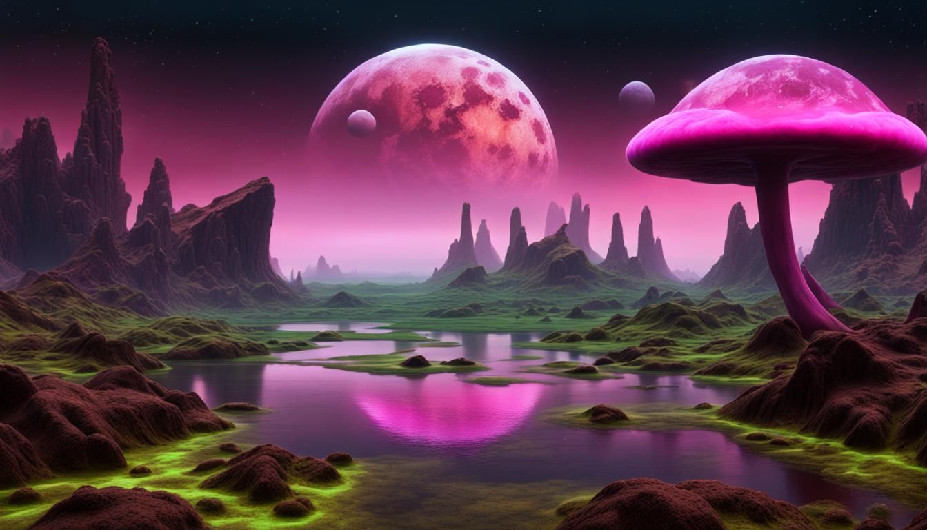 Alien Planet with Bioluminescent Mushrooms
