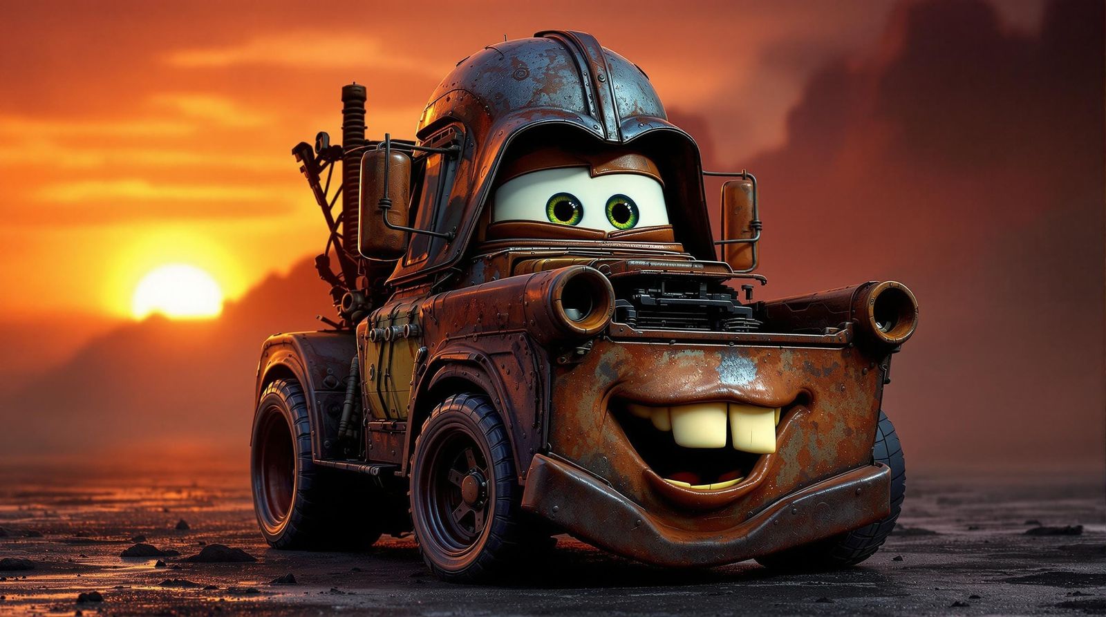 Cyberpunk-Inspired Oil Painting of Darth Vader and Mater