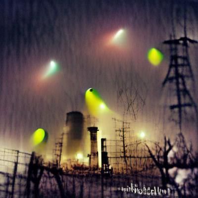 Radioactive Lights Pierce Foggy Night Sky