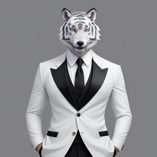 Anthropomorphic Wolves and Tiger Cub Scene