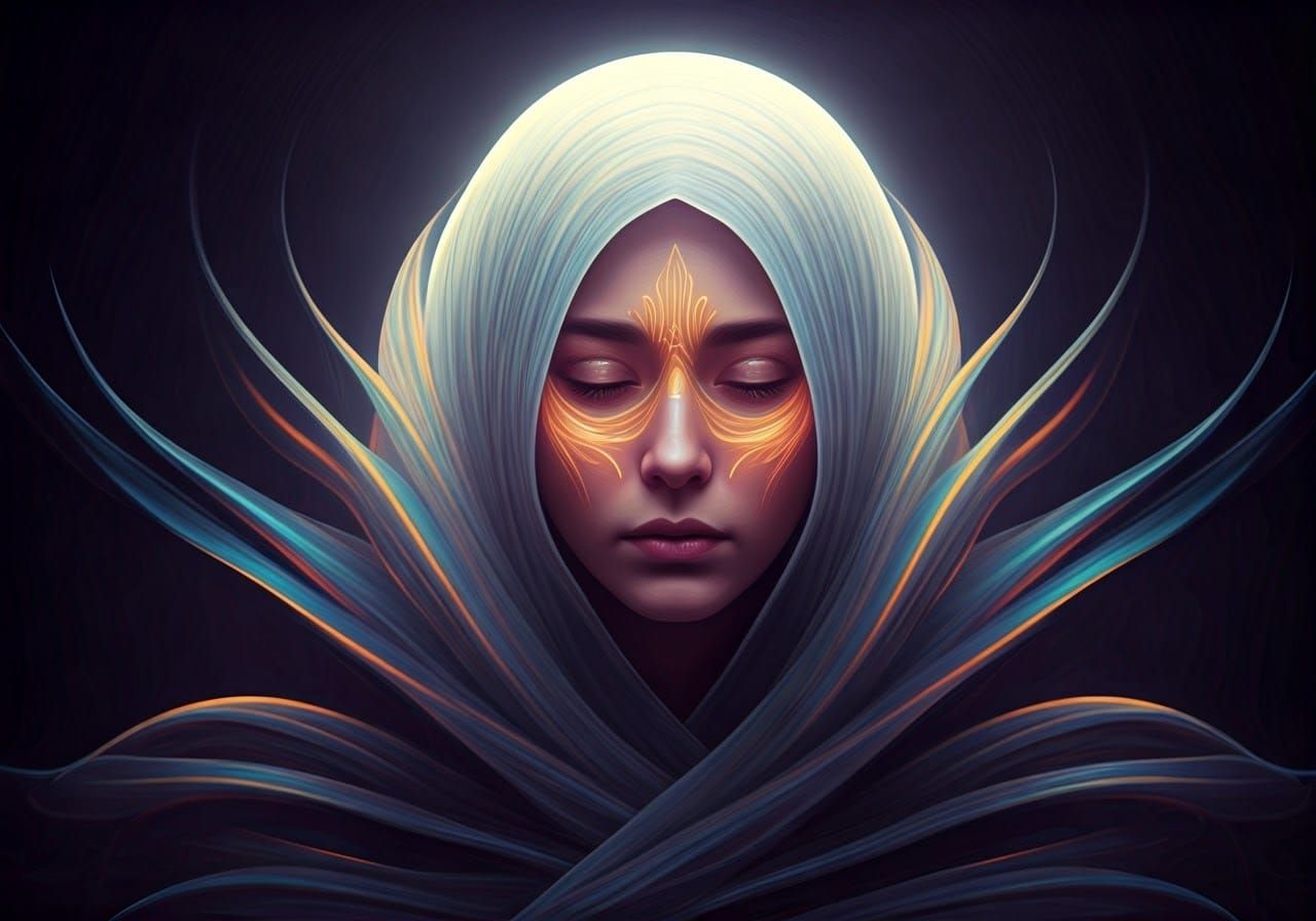 Mysterious Aura Surrounds Contemplative Figure in Soft, Glow...