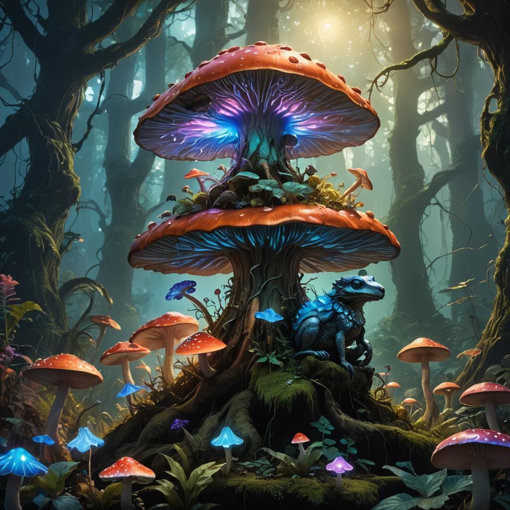 Kuk on Bioluminescent Mushroom: Fantasy Concept Art