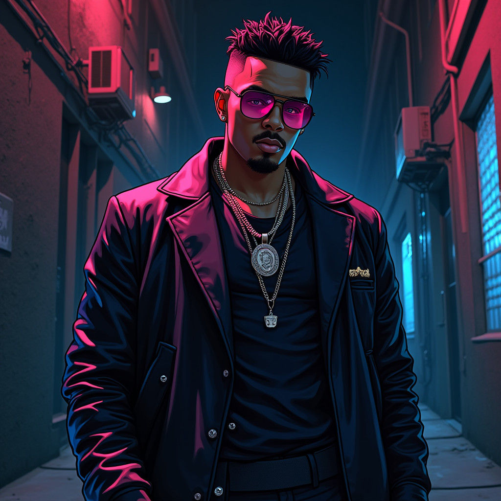 Singer in Gritty Anime Style, Urban Portrait