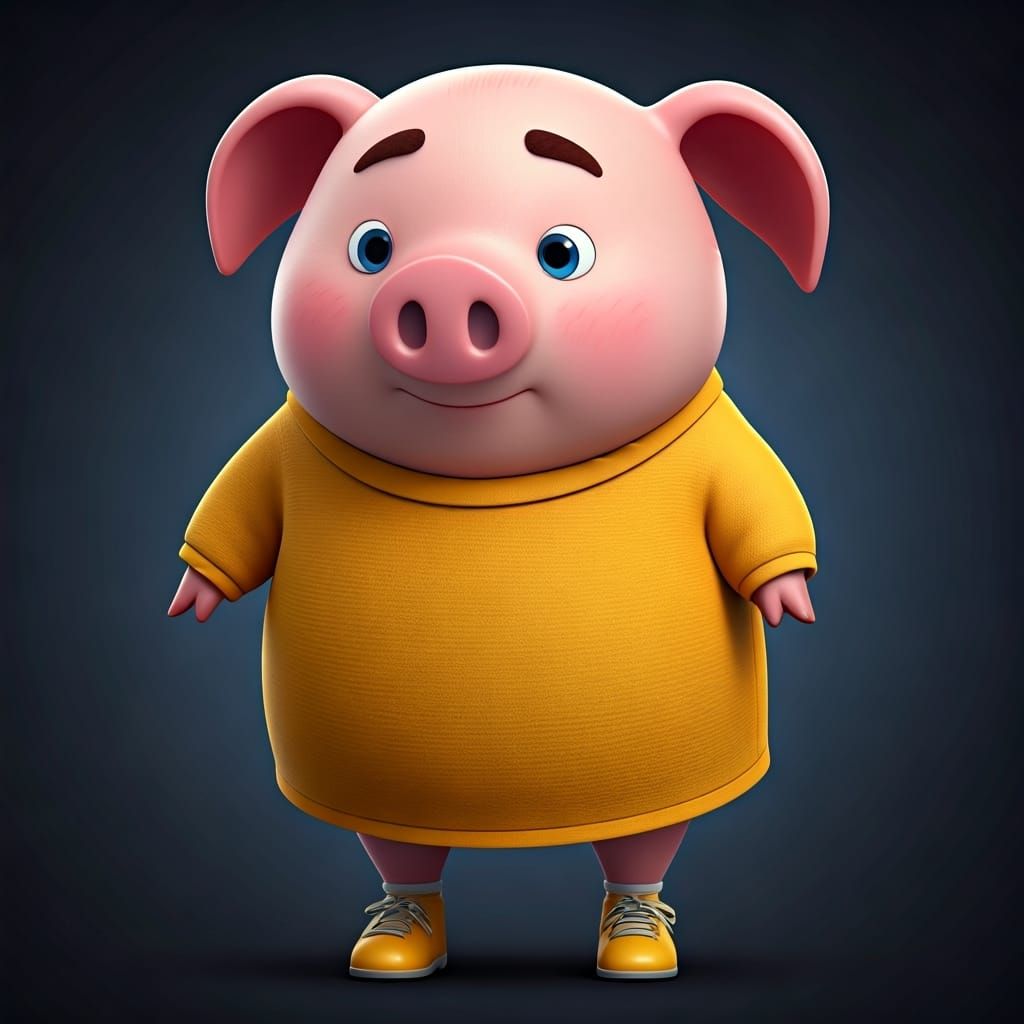 Industrious Pink Piglet in 3D Digital Art