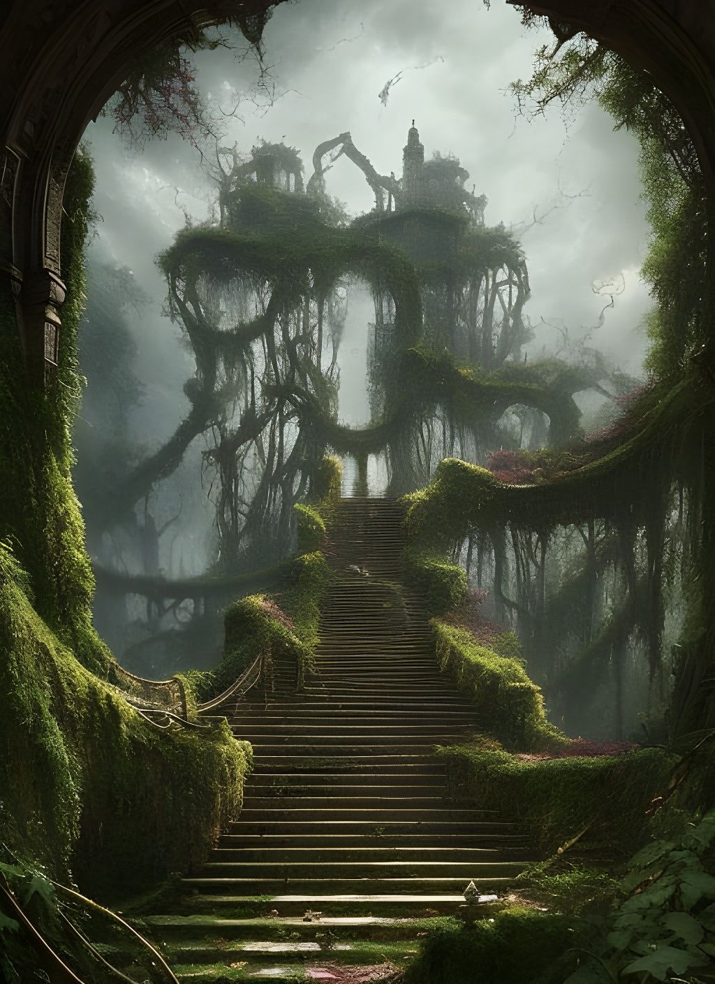Ruined Staircase to Nowhere: Hyperdetailed Matte Painting