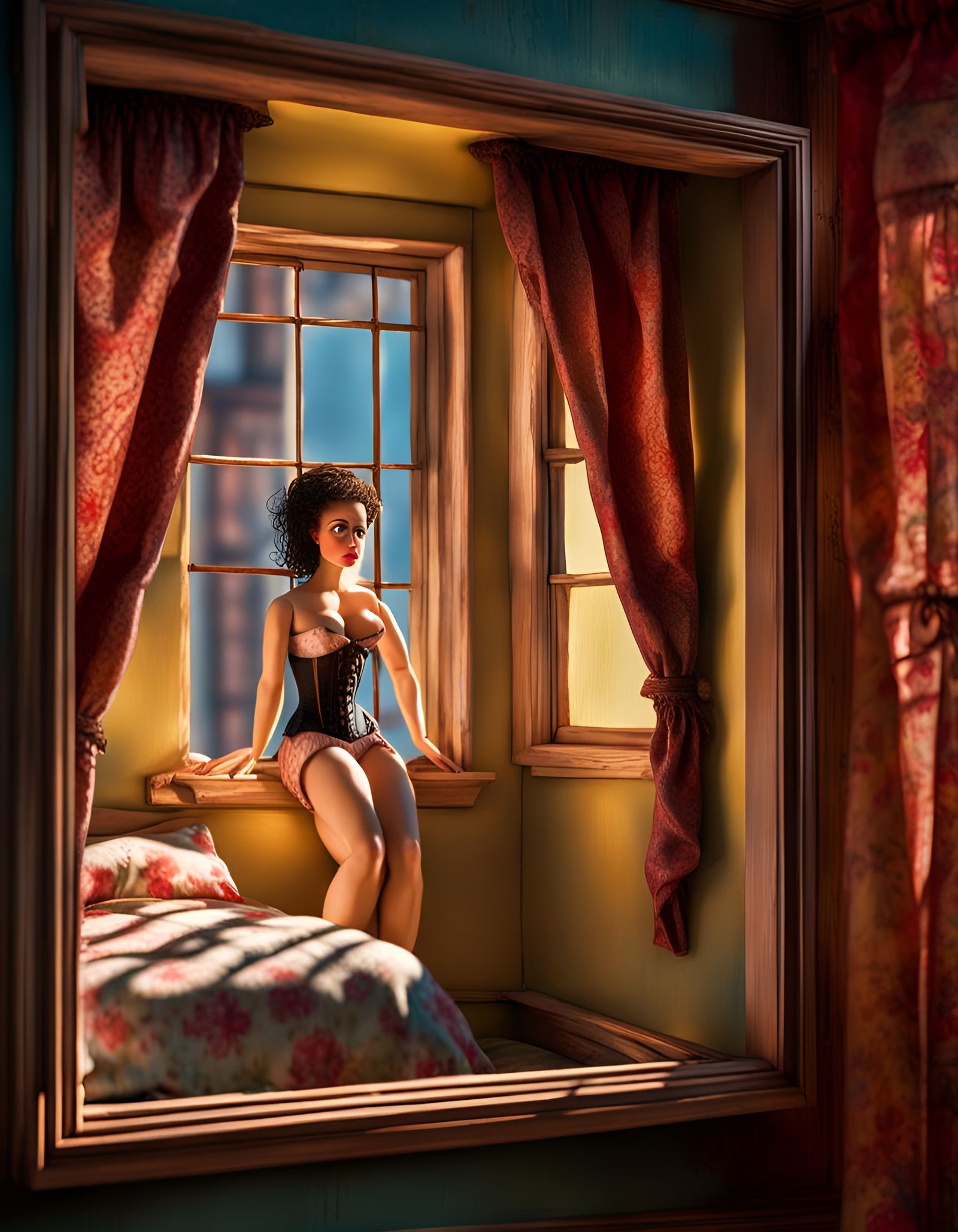 Hyperrealistic Giant Face Peering into Doll Bordello