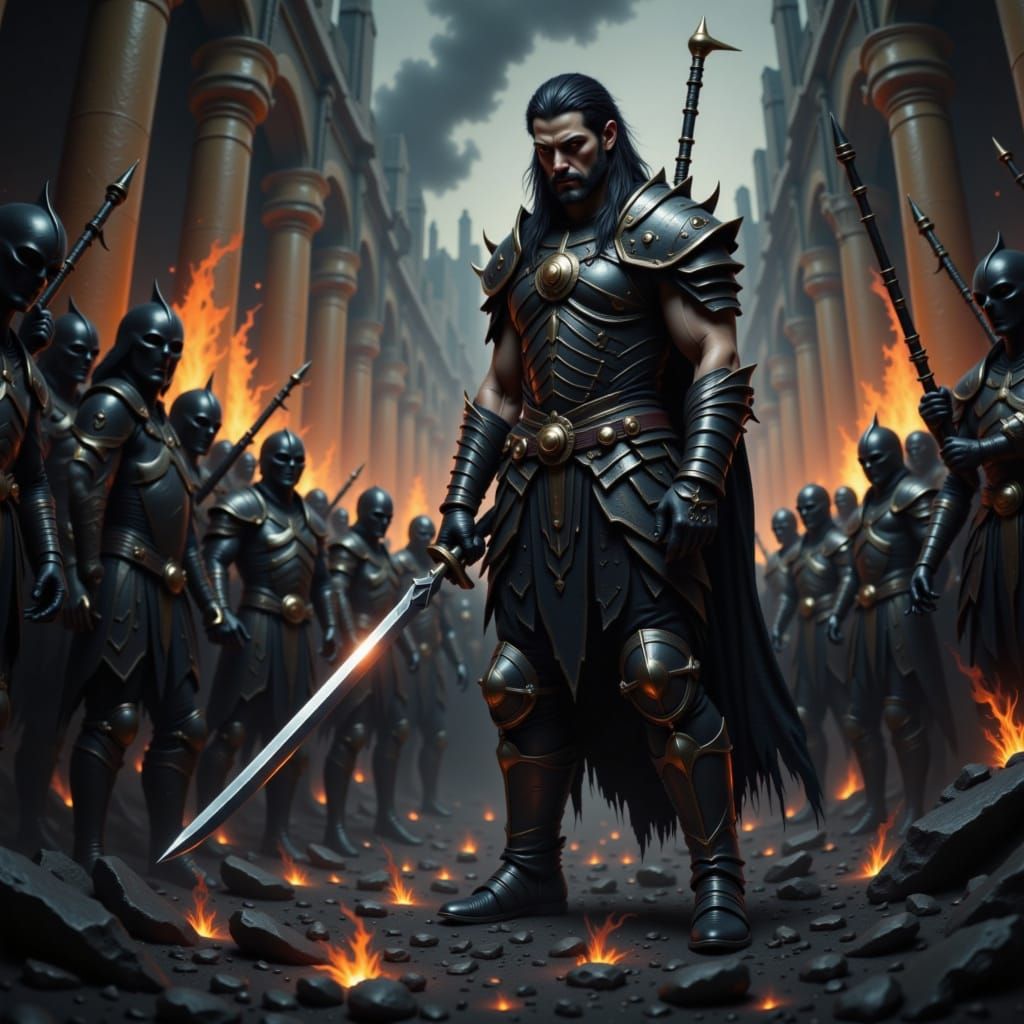 Warrior on Battlefield in Gritty Realistic Style