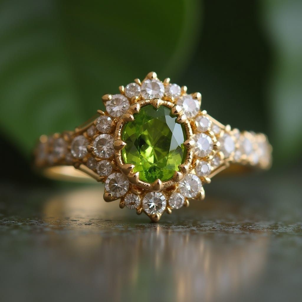 Luminous Peridot and Diamond Gold Ring in an Enchanted Aesth...