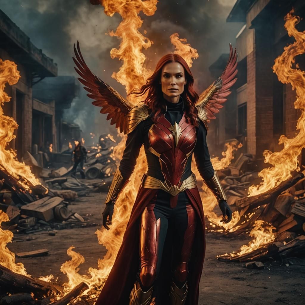 Phoenix Costume Cinematic Portrait with Fiery Red Hair