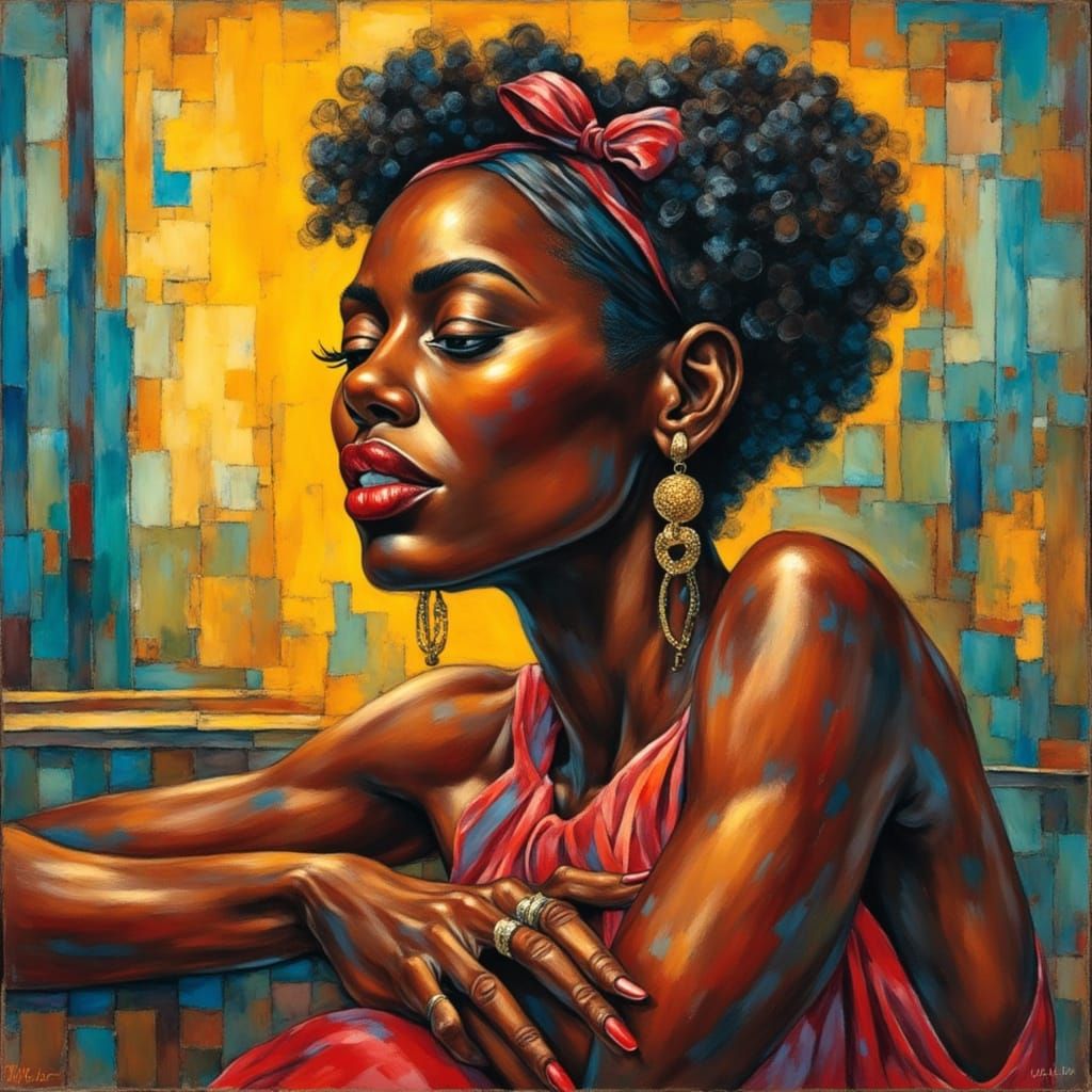 Vivid Fauvist Painting of a Black Woman