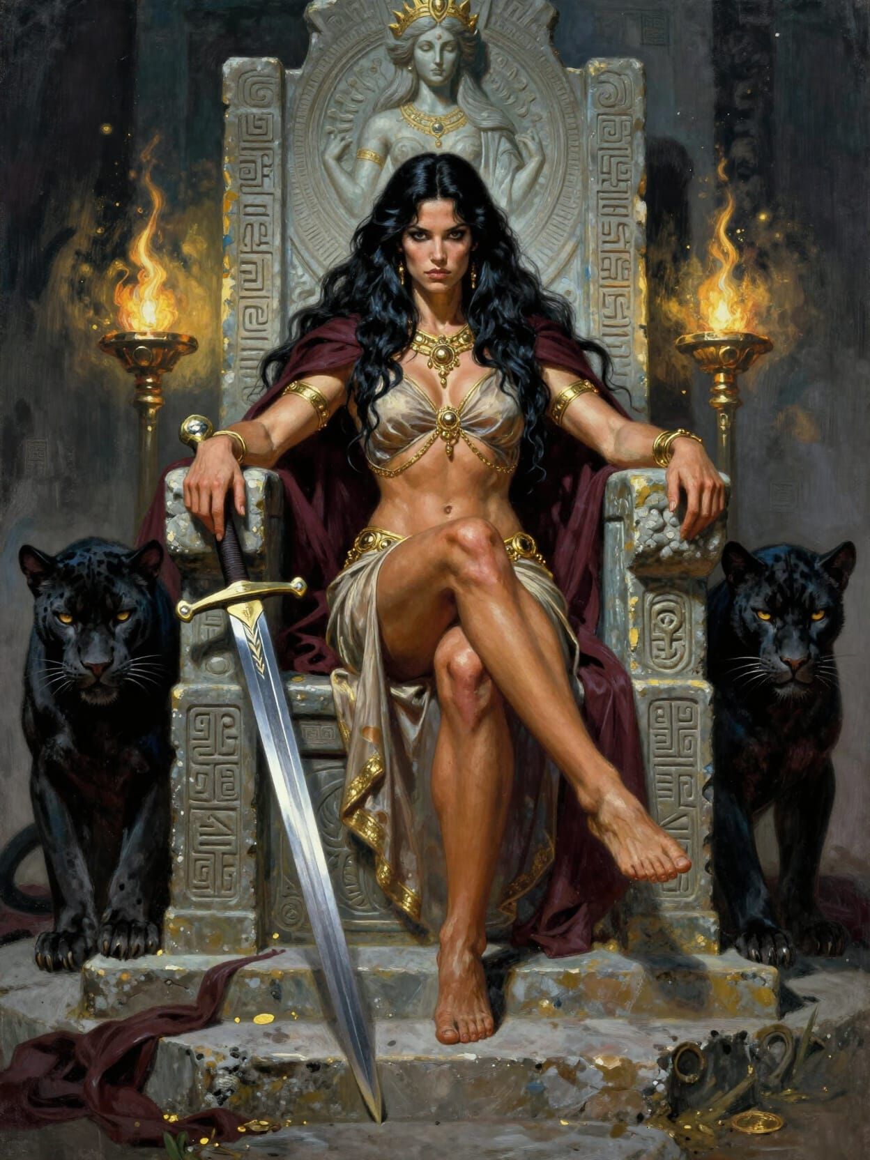 Ardella Stormrider: Regal Barbarian Queen on Stone Throne