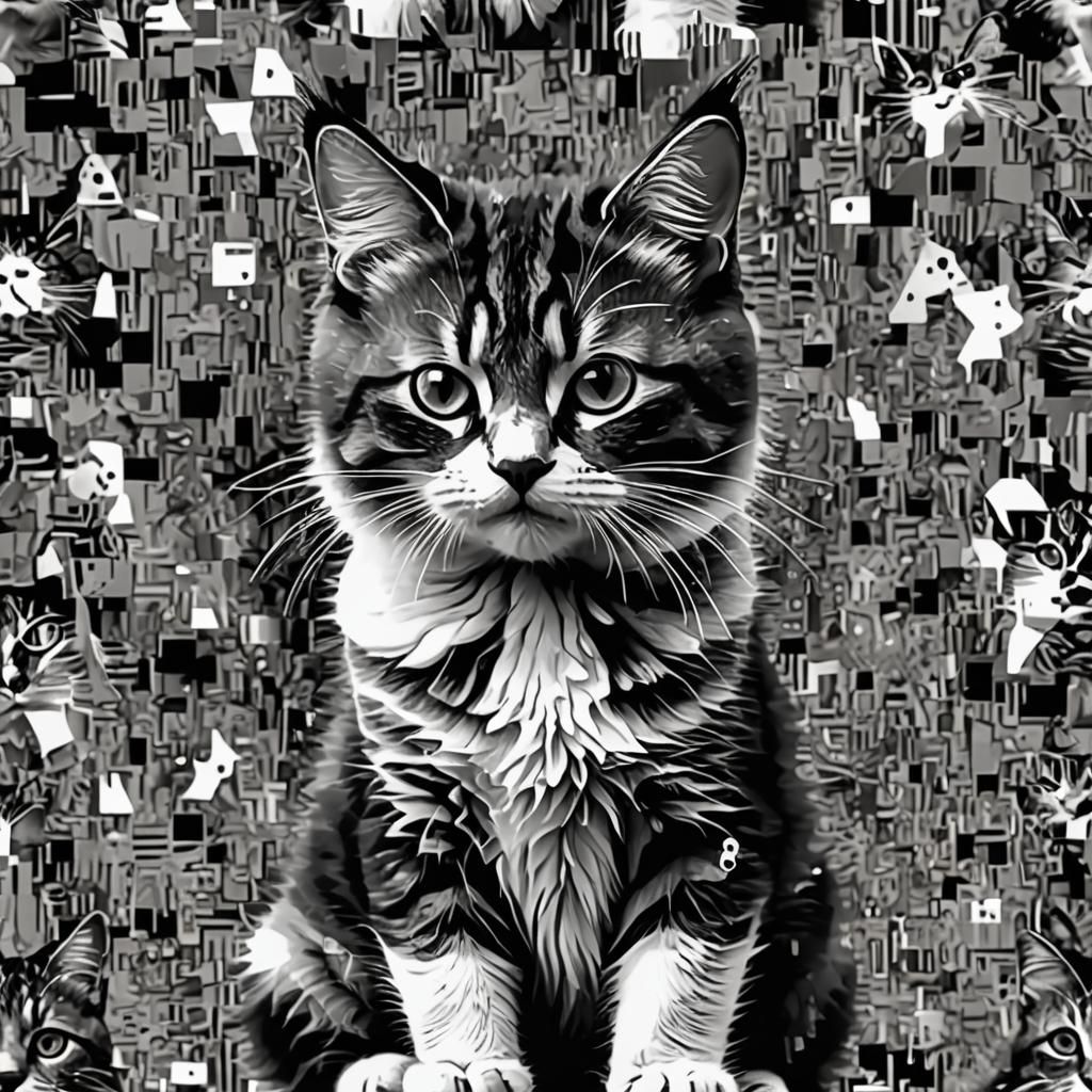 Glitching Black and White Cat Image