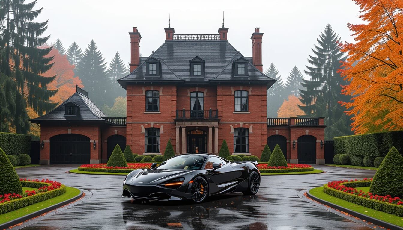 Victorian Chateau with McLaren in Misty Autumn