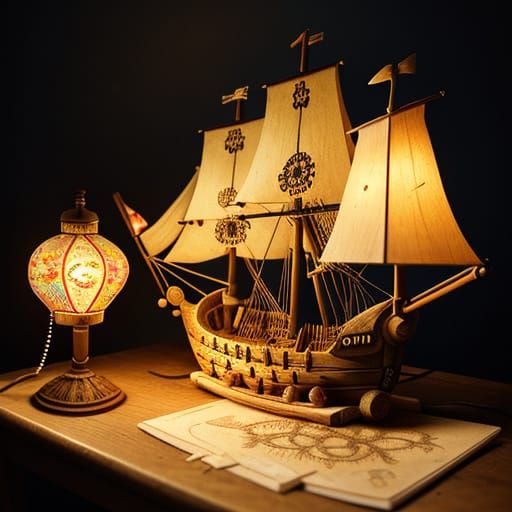 Whimsical Popsicle Stick Pirate Ship Folk Art