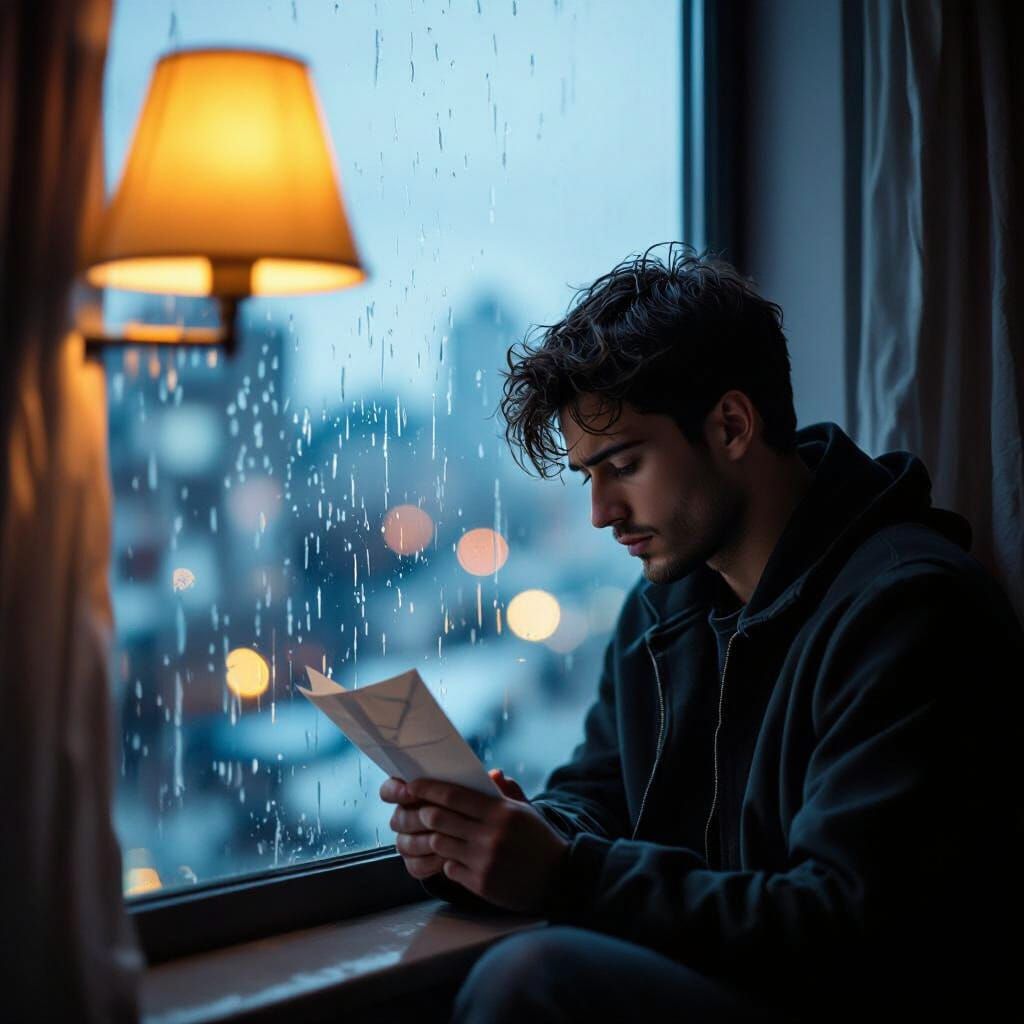 Man by Rainy Window Reflects on Heartbreak