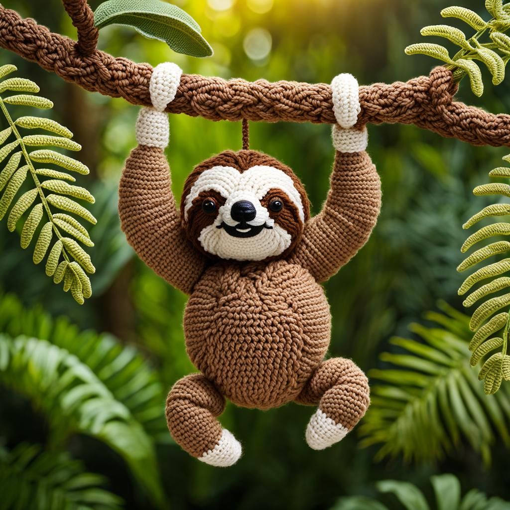 Cute Crochet Sloth Hanging Upside Down