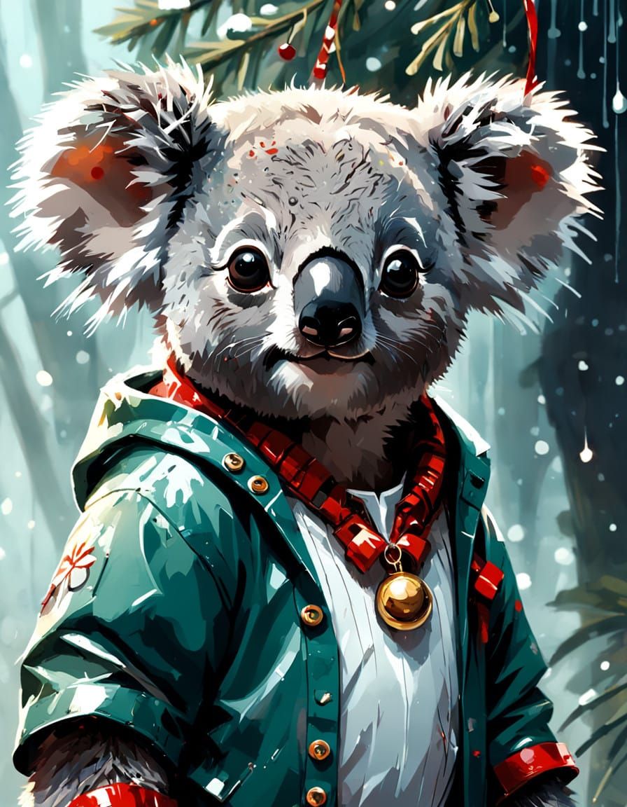 Christmas Koala in Vibrant Digital Art Style