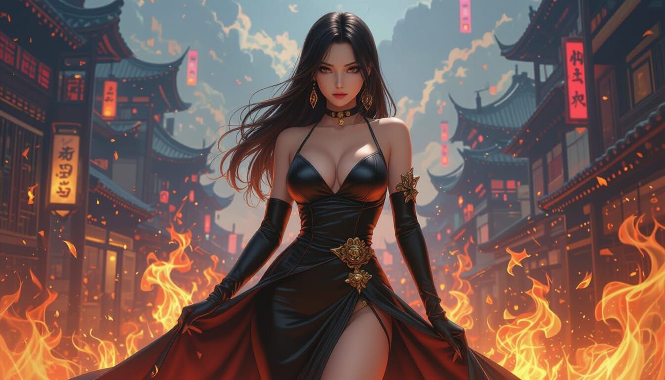 Sensual Woman in Luminescent Heat, 3D Anime Art