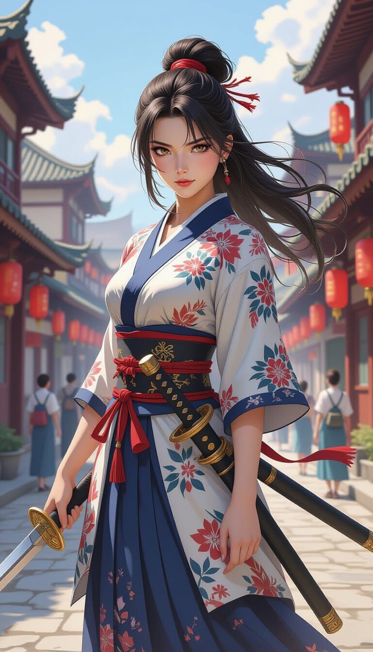 Fierce Swordfighter Battles Demons in the City