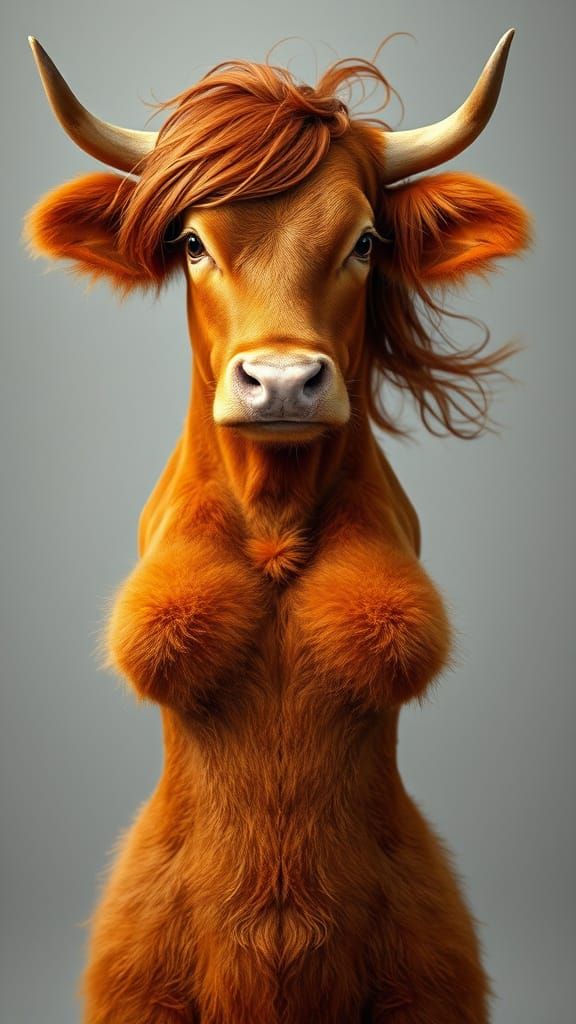 Fantasy Woman with Red Angus Cow Head