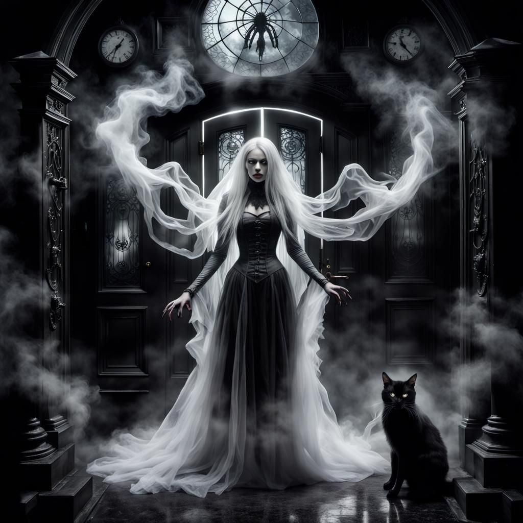 Steampunk Gothic Ghost with Roses and Spiders