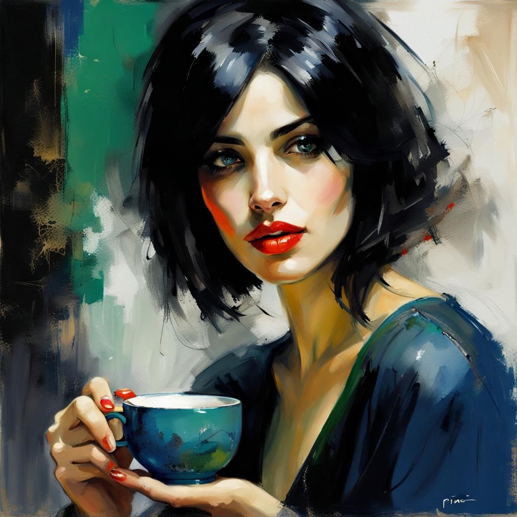 Beautiful Arab Woman Sipping Tea, in Vibrant Style