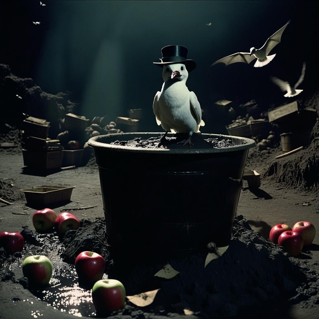 Demonic Figure Bobbing for Apples in Tar Pit