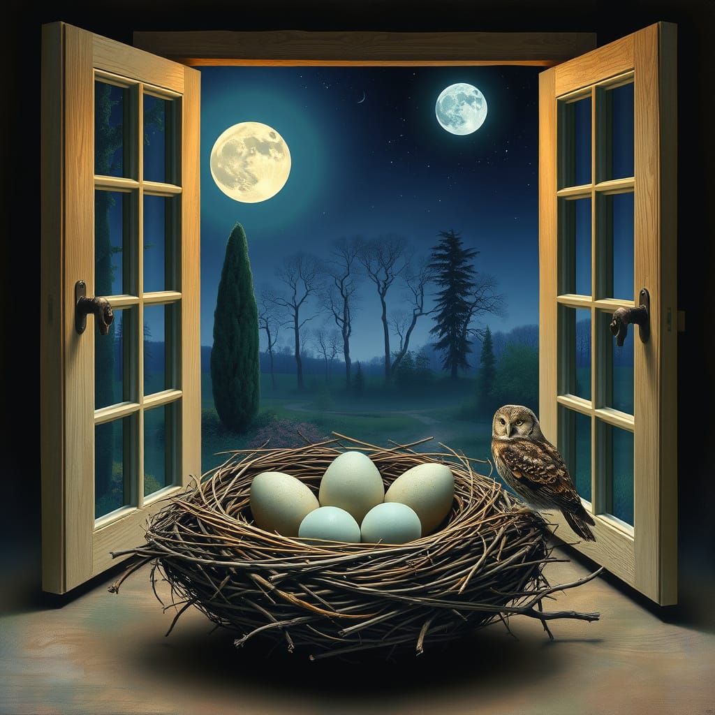 Surreal Owl and Bird's Nest Dreamscape
