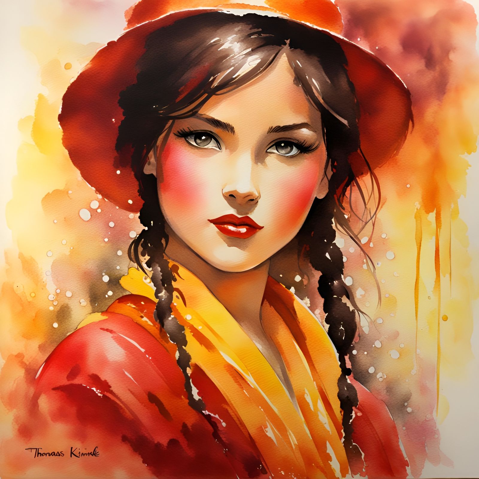 Polychromatic Girl with Ink and Watercolor