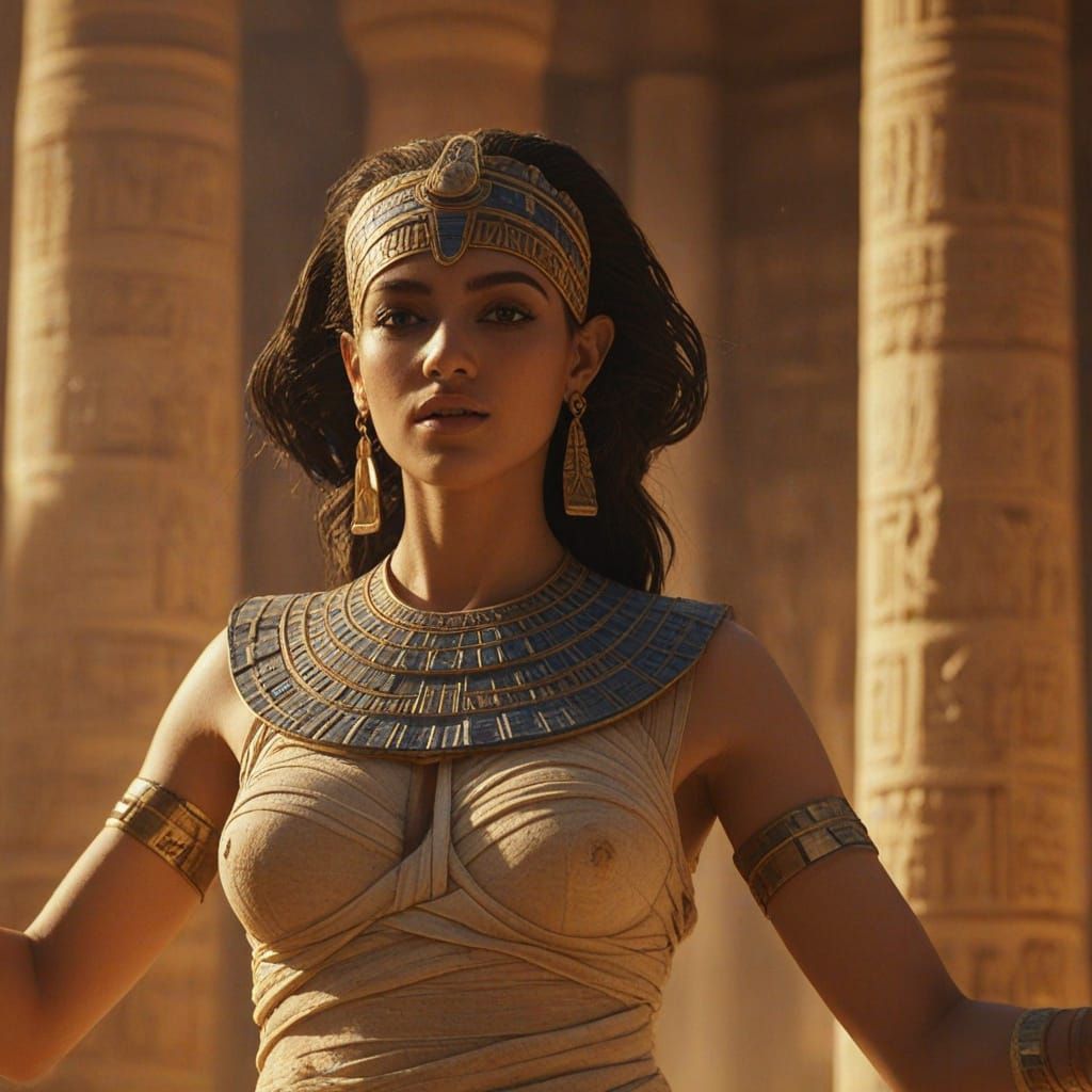 Sapphire-Eyed Mummy Dances in Ancient Egyptian Temple